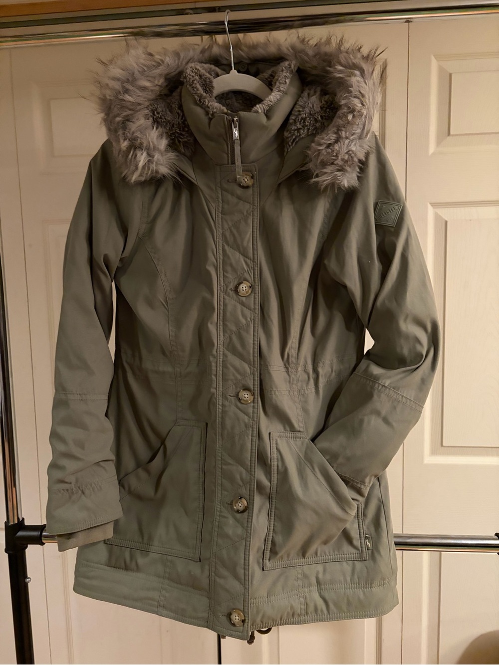 Hollister Olive Green Faux-Fur Trim Parka